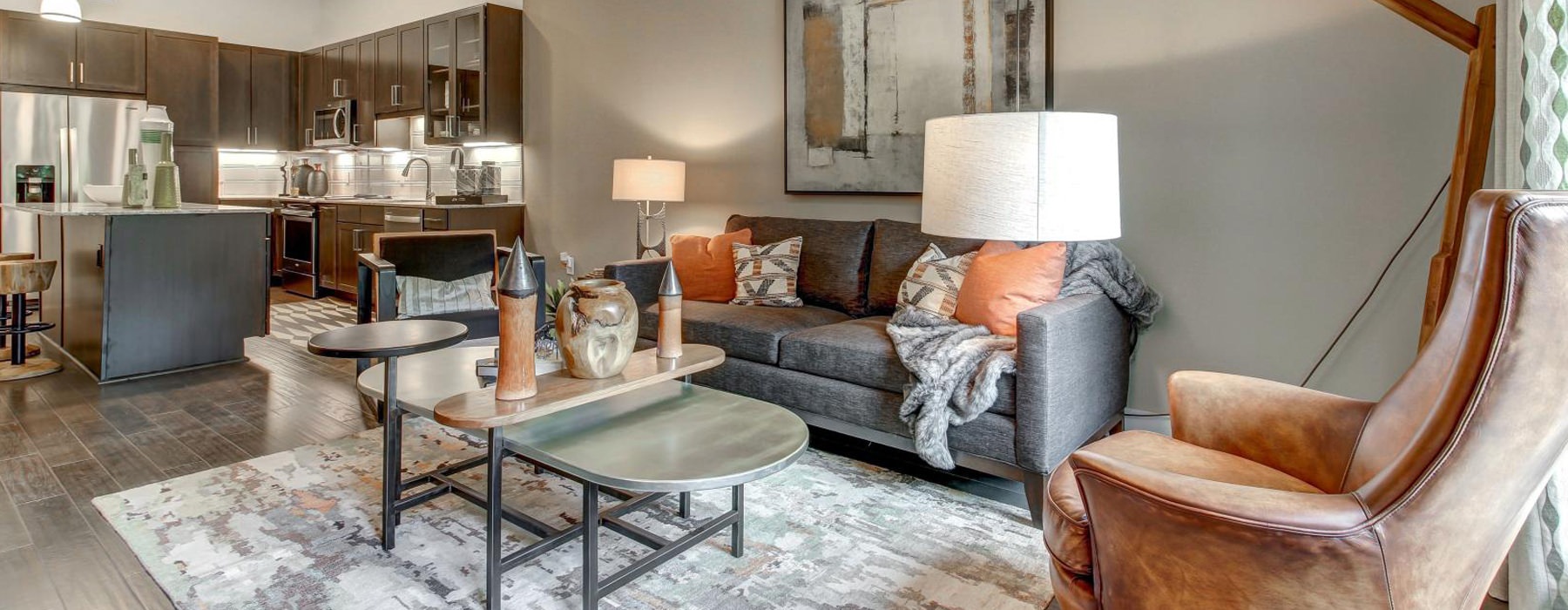 bright, open concept apartment interiors